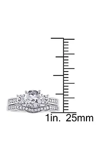 1.3 ct. t.w. Lab Created White Sapphire and 1/7 Diamond 3 Stone Bridal Set 10K Gold