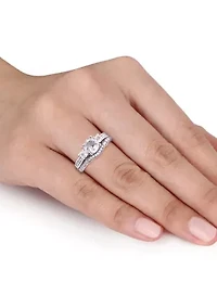 1.3 ct. t.w. Lab Created White Sapphire and 1/7 Diamond 3 Stone Bridal Set 10K Gold