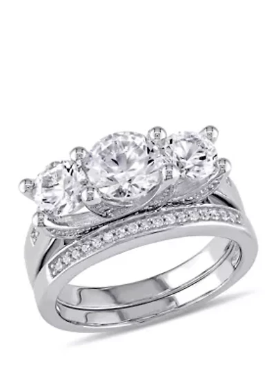 2.6 ct. t.w. Lab Created White Sapphire and 1/10 Diamond 3 Stone Bridal Set 10K Gold