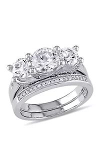 2.6 ct. t.w. Lab Created White Sapphire and 1/10 Diamond 3 Stone Bridal Set 10K Gold