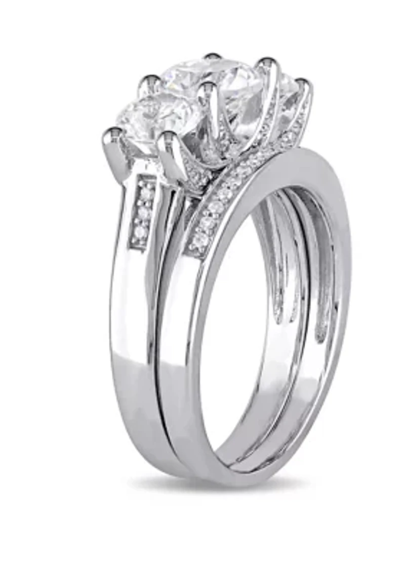 2.6 ct. t.w. Lab Created White Sapphire and 1/10 Diamond 3 Stone Bridal Set 10K Gold