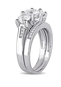 2.6 ct. t.w. Lab Created White Sapphire and 1/10 Diamond 3 Stone Bridal Set 10K Gold