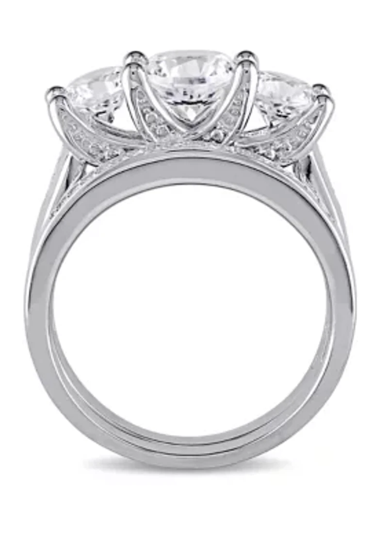 2.6 ct. t.w. Lab Created White Sapphire and 1/10 Diamond 3 Stone Bridal Set 10K Gold
