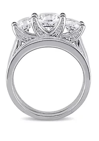 2.6 ct. t.w. Lab Created White Sapphire and 1/10 Diamond 3 Stone Bridal Set 10K Gold