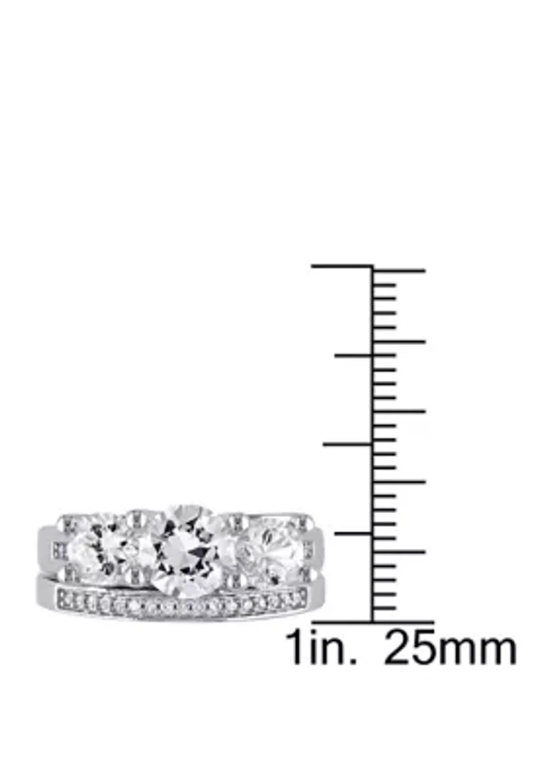 2.6 ct. t.w. Lab Created White Sapphire and 1/10 Diamond 3 Stone Bridal Set 10K Gold