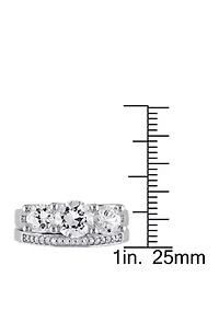2.6 ct. t.w. Lab Created White Sapphire and 1/10 Diamond 3 Stone Bridal Set 10K Gold