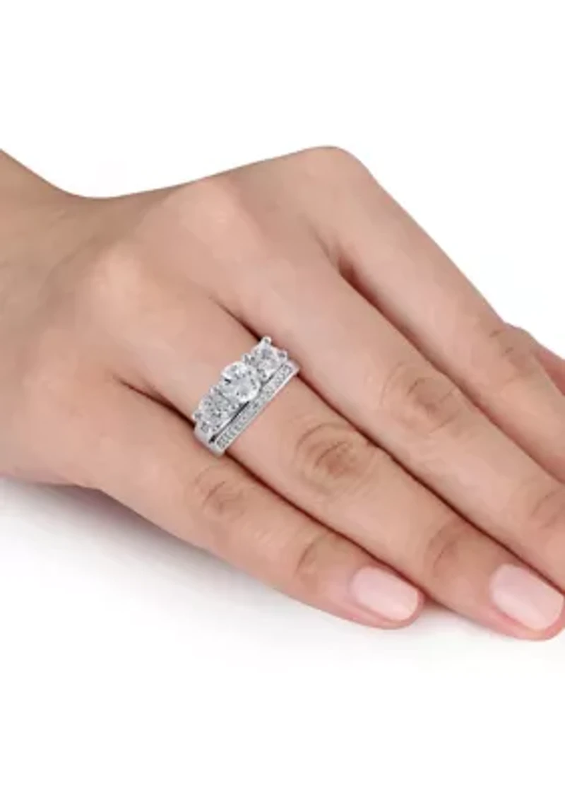 2.6 ct. t.w. Lab Created White Sapphire and 1/10 Diamond 3 Stone Bridal Set 10K Gold