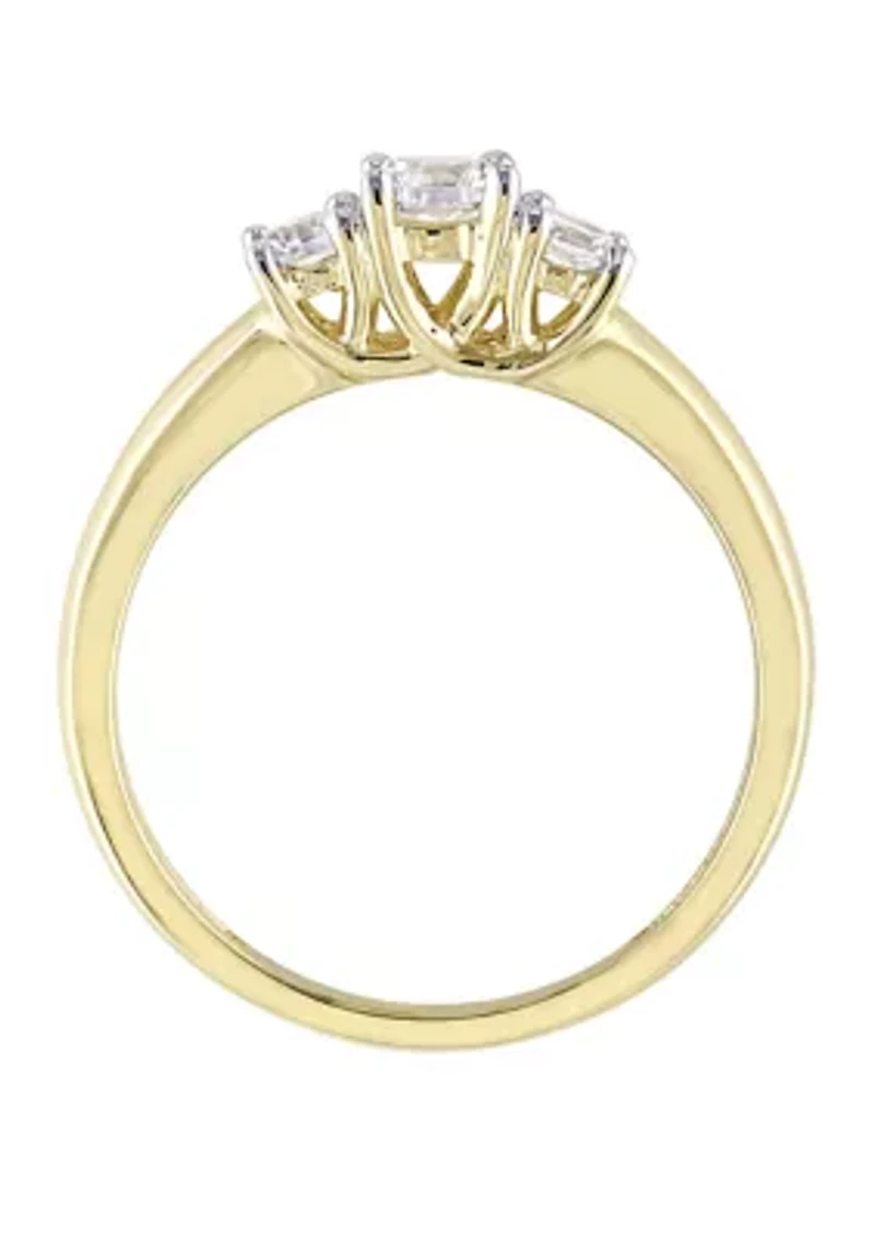 5/8 ct. t.w. Lab Created White Sapphire 3 Stone Engagement Ring 10K Yellow Gold