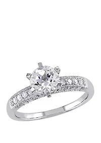 1.3 ct. t.w. Lab Created White Sapphire and 1/4 Diamond Engagement Ring 10K Gold