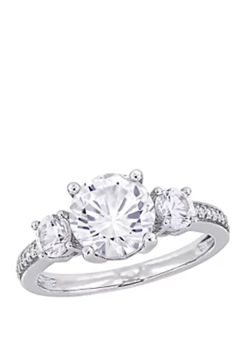 3 ct. t.w. Lab Created White Sapphire and 1/10 Diamond Stone Ring 10K Gold