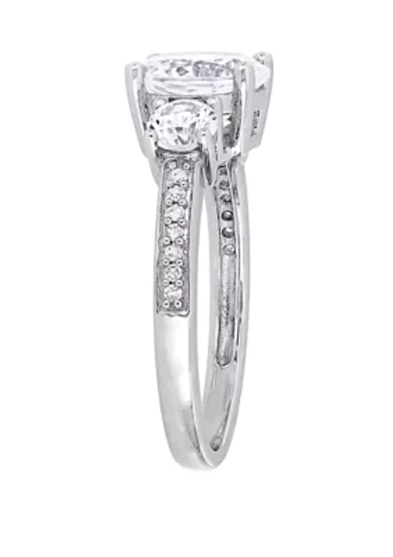 3 ct. t.w. Lab Created White Sapphire and 1/10 Diamond Stone Ring 10K Gold