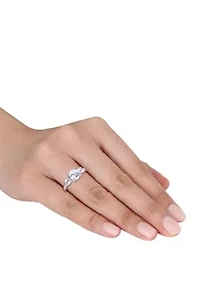 3 ct. t.w. Lab Created White Sapphire and 1/10 Diamond Stone Ring 10K Gold