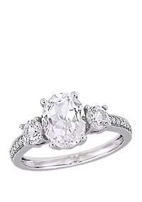 3.3 ct. t.w. Lab Created White Sapphire and 1/10 Diamond Oval 3 Stone Ring 10K Gold