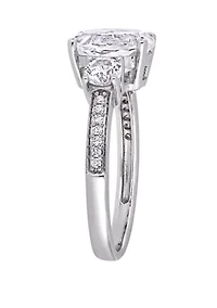 3.3 ct. t.w. Lab Created White Sapphire and 1/10 Diamond Oval 3 Stone Ring 10K Gold