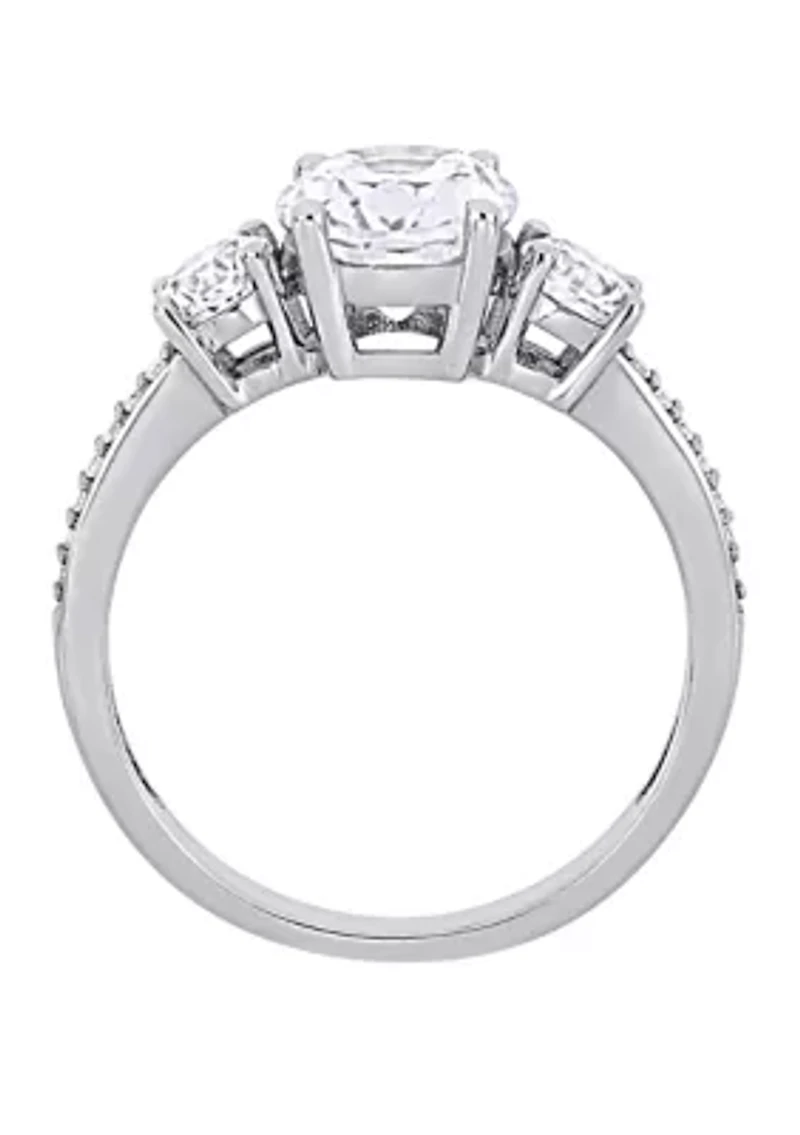 3.3 ct. t.w. Lab Created White Sapphire and 1/10 Diamond Oval 3 Stone Ring 10K Gold