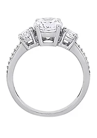 3.3 ct. t.w. Lab Created White Sapphire and 1/10 Diamond Oval 3 Stone Ring 10K Gold