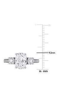 3.3 ct. t.w. Lab Created White Sapphire and 1/10 Diamond Oval 3 Stone Ring 10K Gold