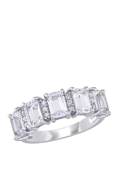 3.3 ct. t.w. Lab Created White Sapphire and 1/10 Diamond Semi-Eternity Ring 10K Gold