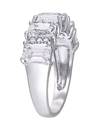 3.3 ct. t.w. Lab Created White Sapphire and 1/10 Diamond Semi-Eternity Ring 10K Gold
