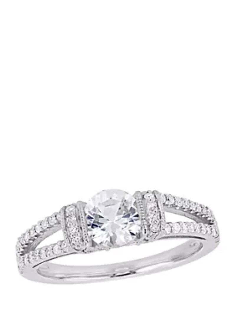 1 ct. t.w. Lab Created White Sapphire and 1/3 Diamond Split Shank Engagement Ring 10K Gold