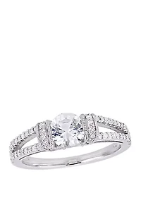 1 ct. t.w. Lab Created White Sapphire and 1/3 Diamond Split Shank Engagement Ring 10K Gold