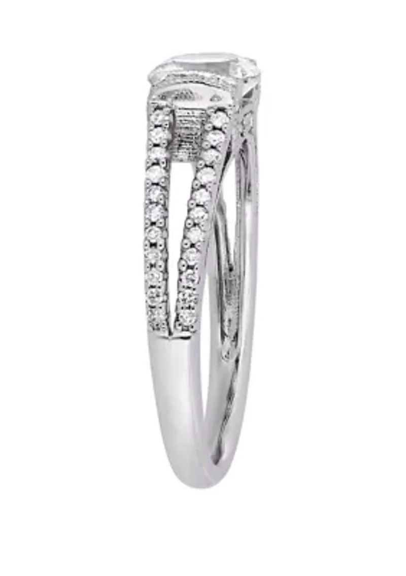 1 ct. t.w. Lab Created White Sapphire and 1/3 Diamond Split Shank Engagement Ring 10K Gold
