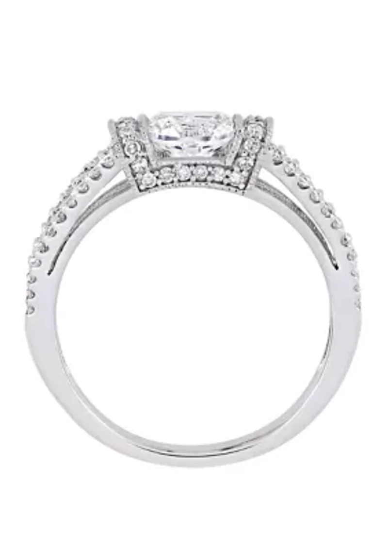 1 ct. t.w. Lab Created White Sapphire and 1/3 Diamond Split Shank Engagement Ring 10K Gold