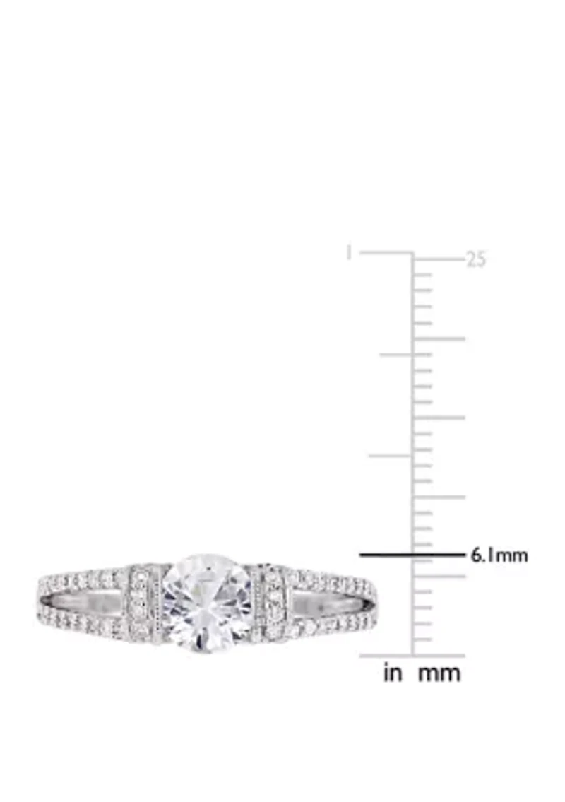 1 ct. t.w. Lab Created White Sapphire and 1/3 Diamond Split Shank Engagement Ring 10K Gold