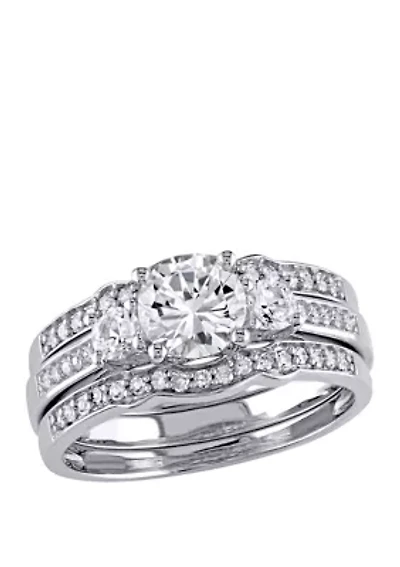 1.3 ct. t.w. Lab Created White Sapphire and 1/4 Diamond 3 Piece Bridal Ring Set 10K Gold