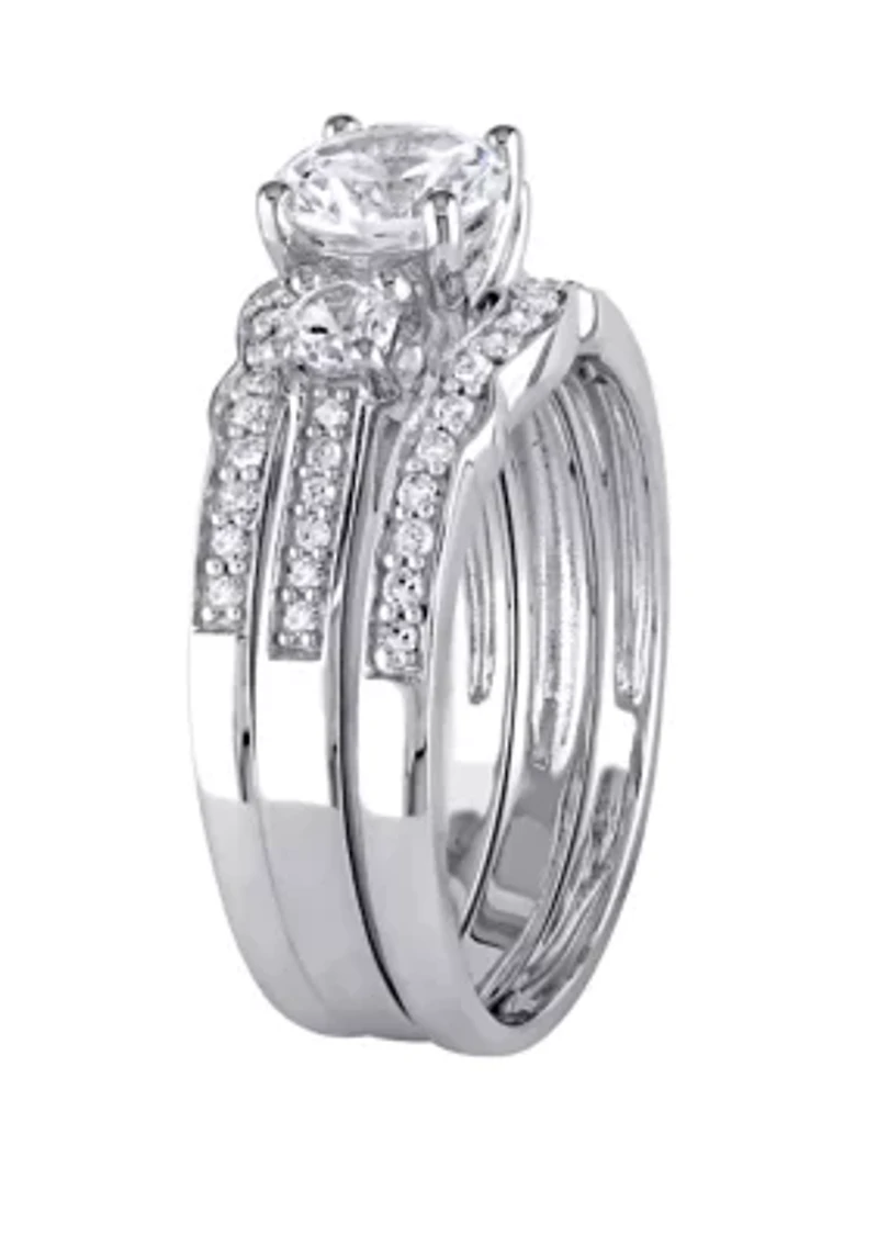 1.3 ct. t.w. Lab Created White Sapphire and 1/4 Diamond 3 Piece Bridal Ring Set 10K Gold