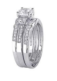 1.3 ct. t.w. Lab Created White Sapphire and 1/4 Diamond 3 Piece Bridal Ring Set 10K Gold