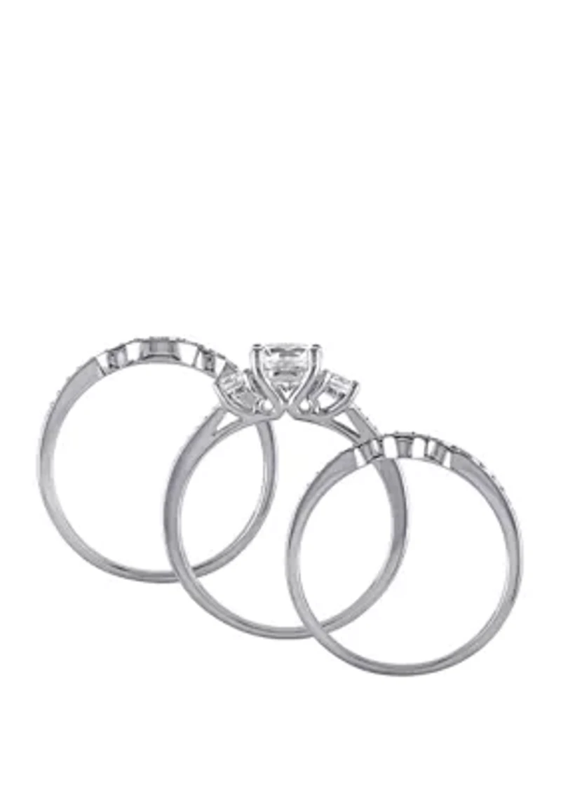 1.3 ct. t.w. Lab Created White Sapphire and 1/4 Diamond 3 Piece Bridal Ring Set 10K Gold