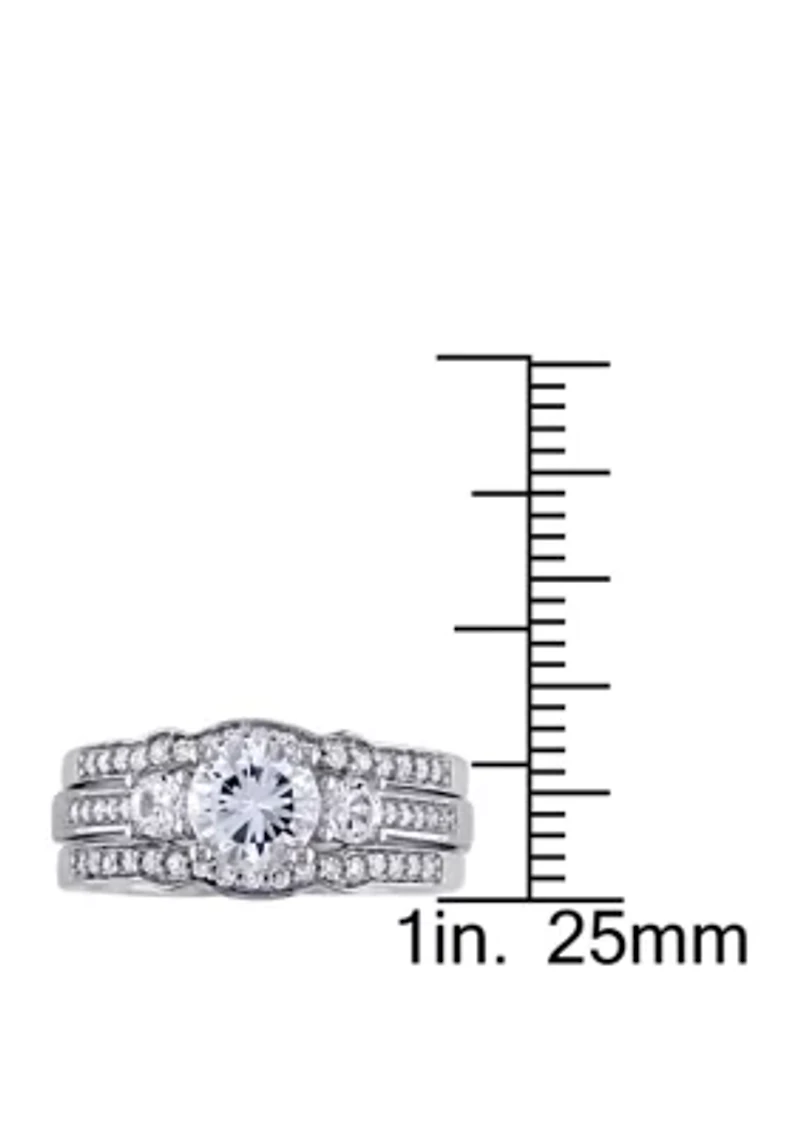 1.3 ct. t.w. Lab Created White Sapphire and 1/4 Diamond 3 Piece Bridal Ring Set 10K Gold