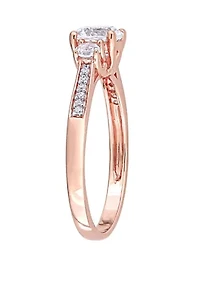 1.3 ct. t.w. Lab Created White Sapphire and 1/10 Diamond 3 Stone Engagement Ring 10K Rose Gold
