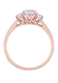 1.3 ct. t.w. Lab Created White Sapphire and 1/10 Diamond 3 Stone Engagement Ring 10K Rose Gold