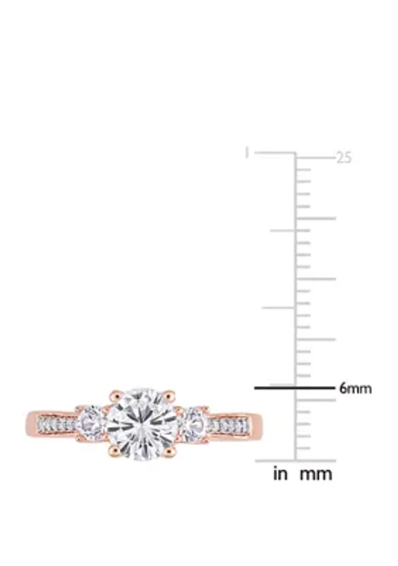1.3 ct. t.w. Lab Created White Sapphire and 1/10 Diamond 3 Stone Engagement Ring 10K Rose Gold