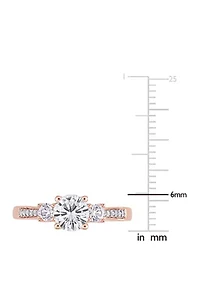 1.3 ct. t.w. Lab Created White Sapphire and 1/10 Diamond 3 Stone Engagement Ring 10K Rose Gold