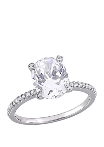 4.16 ct. t.w. Lab Created White Sapphire and 1/10 Diamond Oval Engagement Ring 10K Gold