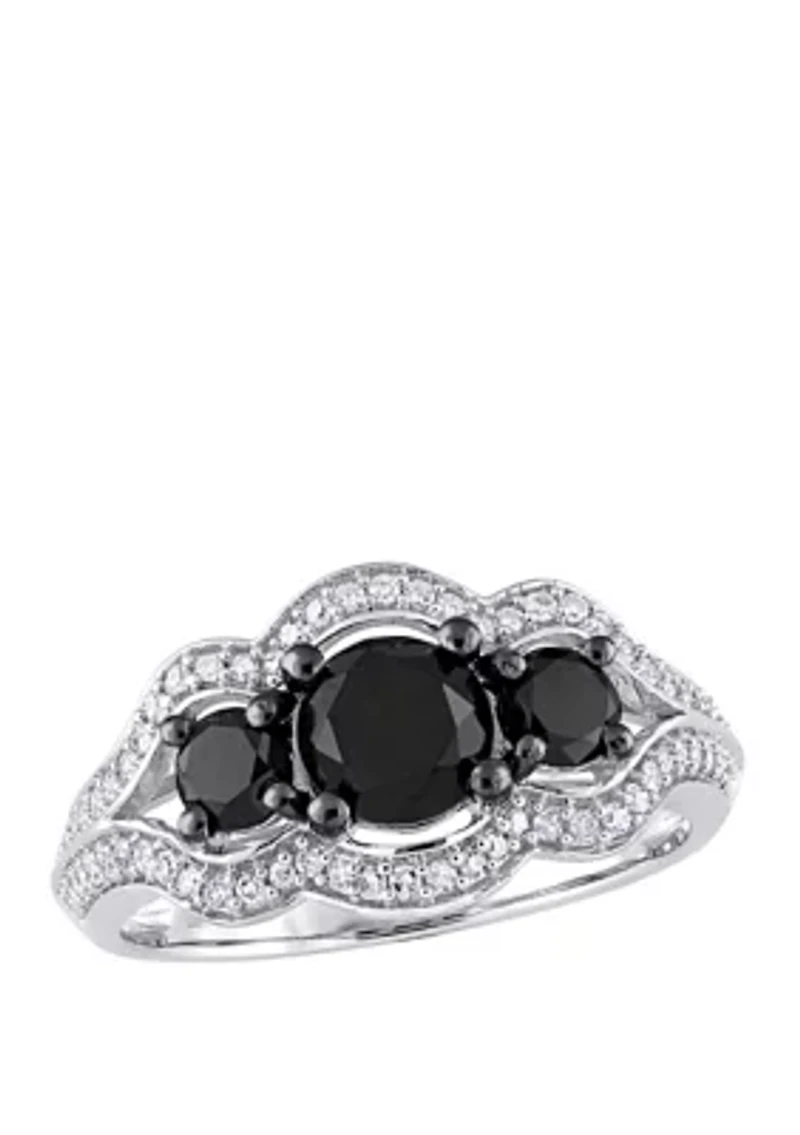1.75 ct. t.w. Black and White Diamond 3 Stone Halo Engagement Ring 10K Gold