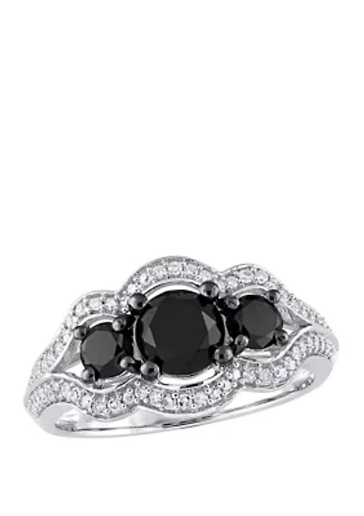 1.75 ct. t.w. Black and White Diamond 3 Stone Halo Engagement Ring 10K Gold
