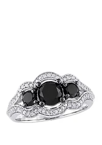 1.75 ct. t.w. Black and White Diamond 3 Stone Halo Engagement Ring 10K Gold