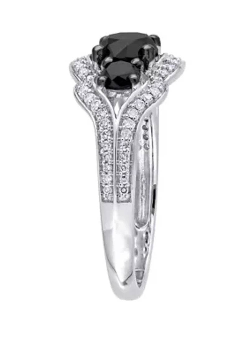 1.75 ct. t.w. Black and White Diamond 3 Stone Halo Engagement Ring 10K Gold