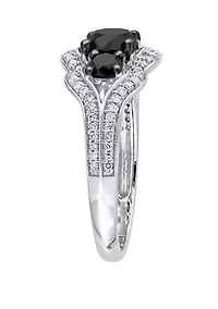 1.75 ct. t.w. Black and White Diamond 3 Stone Halo Engagement Ring 10K Gold