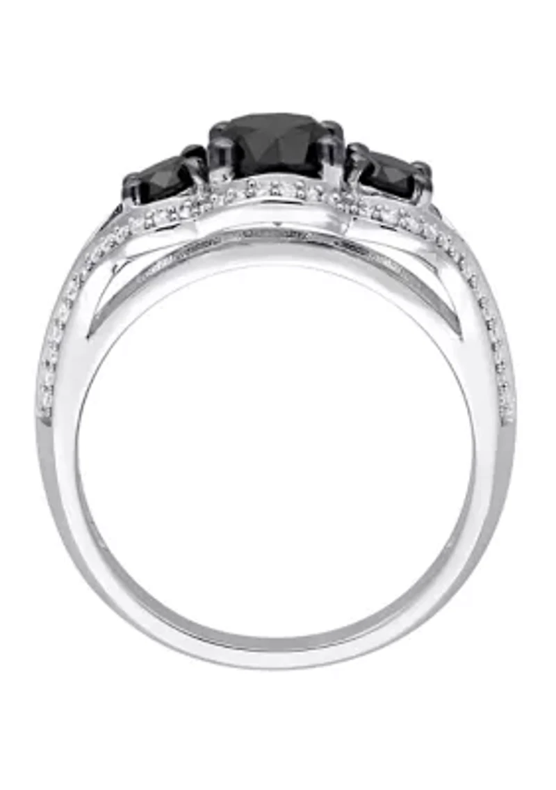 1.75 ct. t.w. Black and White Diamond 3 Stone Halo Engagement Ring 10K Gold