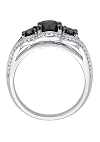 1.75 ct. t.w. Black and White Diamond 3 Stone Halo Engagement Ring 10K Gold