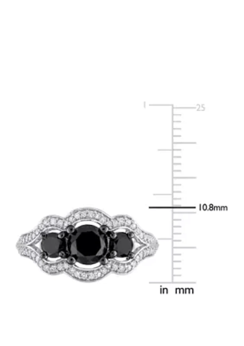 1.75 ct. t.w. Black and White Diamond 3 Stone Halo Engagement Ring 10K Gold