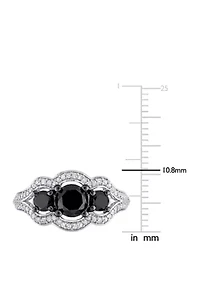 1.75 ct. t.w. Black and White Diamond 3 Stone Halo Engagement Ring 10K Gold