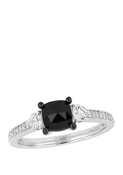 1.1 ct. t.w. Black Diamond and 1/3 White Sapphire 3 Stone Engagement Ring 10K Gold