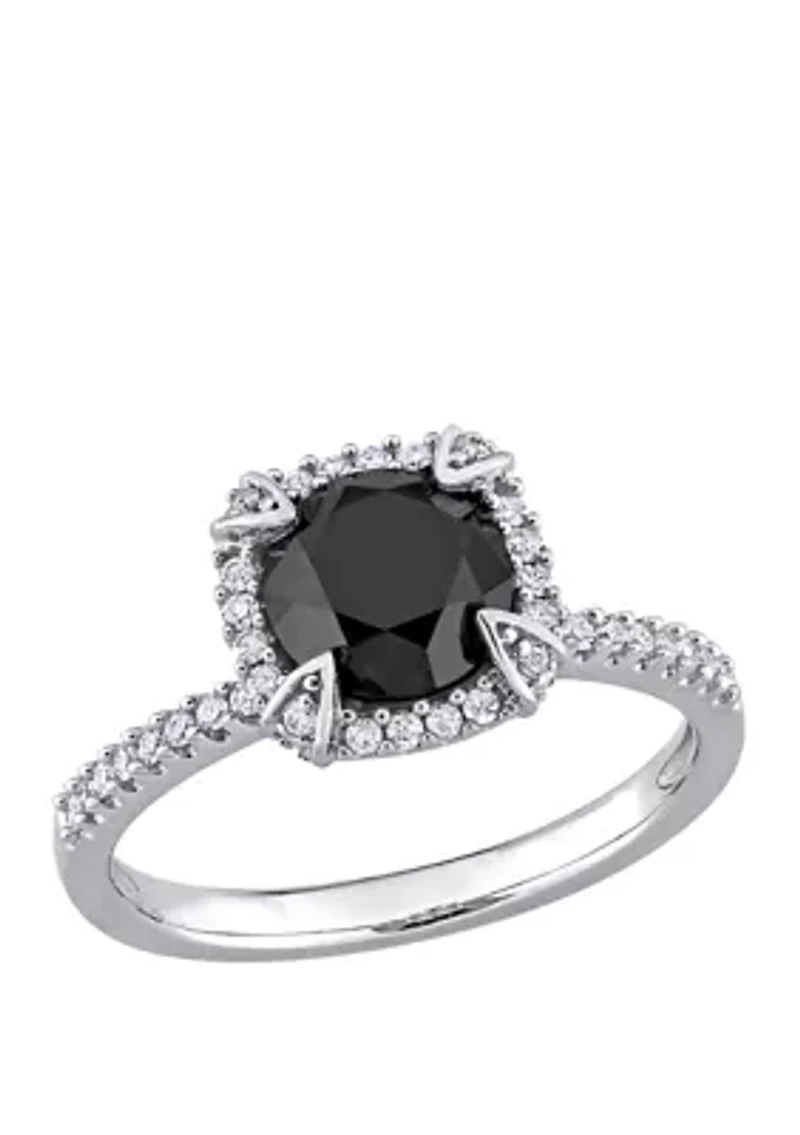 2 ct. t.w. Black and White Diamond Halo Engagement Ring 10K Gold