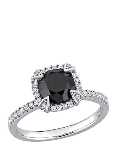 2 ct. t.w. Black and White Diamond Halo Engagement Ring 10K Gold